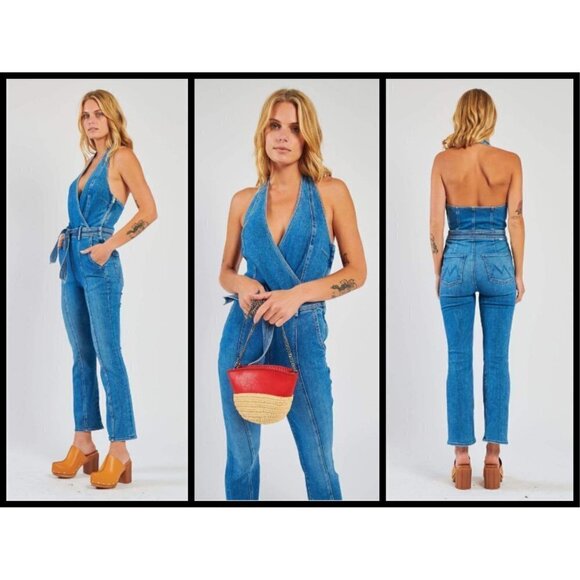 💕MOTHER DENIM💕 Halter Hustler Jumpsuit Ankle A Groovy Kind of Love 34 70s - Picture 7 of 16